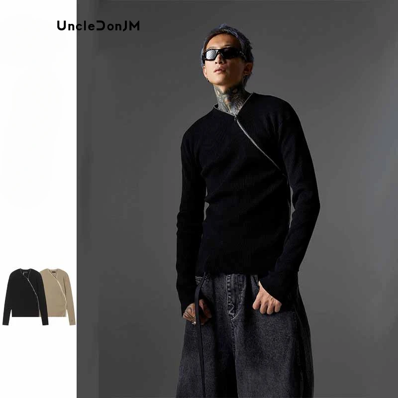 

Zipper Spliced Pullover Sweater Pulover Knitted Sweater Harajuku Sweaters for Men Dropshipping