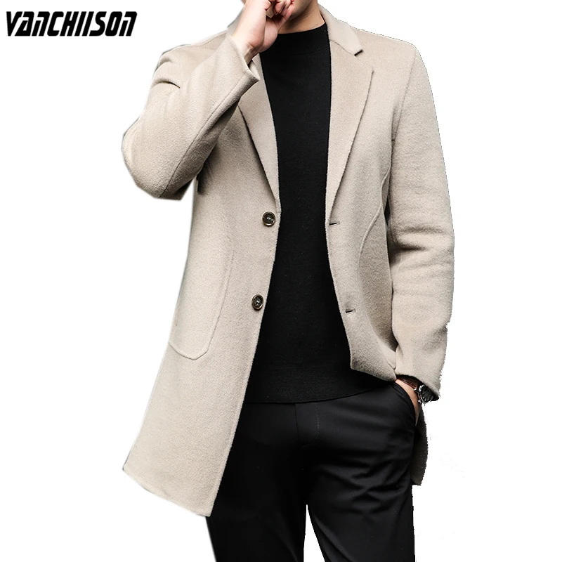 

Men 70% Wool Long Blends Outwear Cashmere Coat Jacket Thick for Autumn Winter Gentlemen Descent Male Fashion Clothing 688092