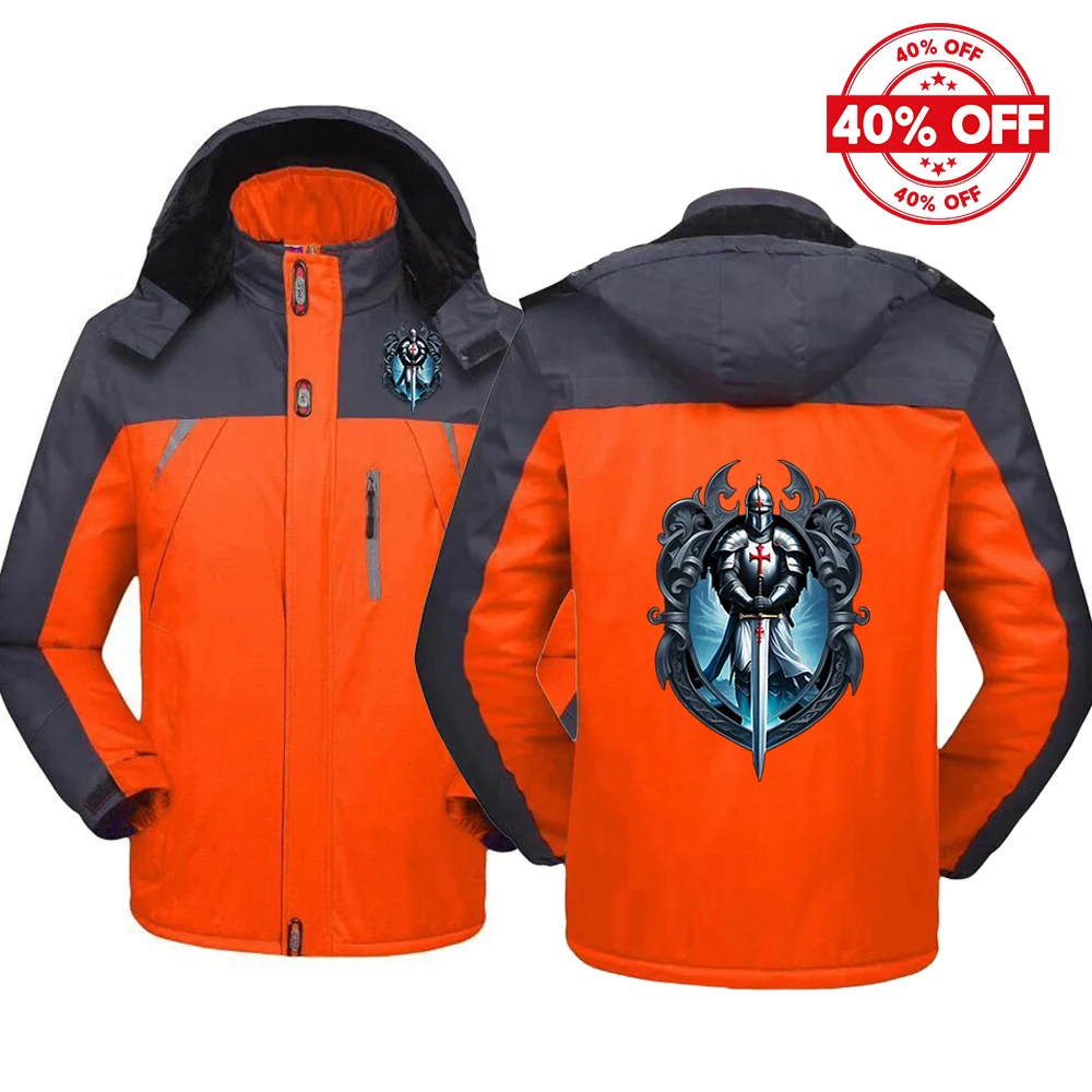Mens Thick Hooded Jacket Autumn Winter Knights Templar Pattern