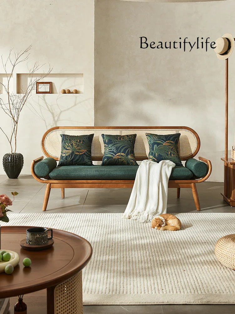 

Nordic Solid Wood Rattan Sofa Small Apartment Simple Sofa Chair