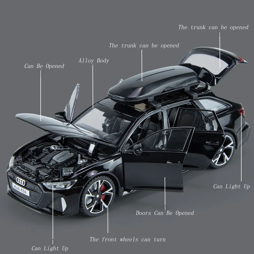 S6d8e43d2e6574e89ad8ca8df55b238e7o 1/32 Audi RS6 Toy Car Model with Sound Light Doors Opened Alloy Diecast Model Vehicle Collection Toy for Boy Adult Festival Gift