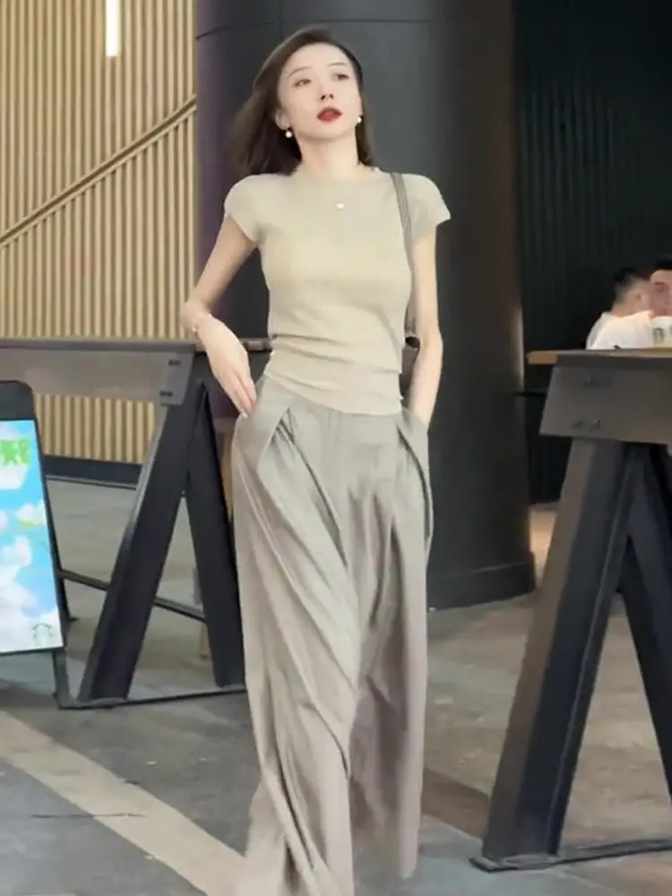 2023 Summer Individualized Women's Clothing Temperament High Sense Royal Sister Top Wide Leg Pants Casual Fashion Two Piece Set
