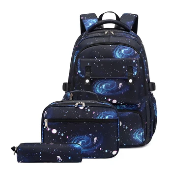 Children's Backpack 3 Pcs/Set School Backpack Man Waterproof Children's School Book Bag for Boys Black Student Back Pack 1