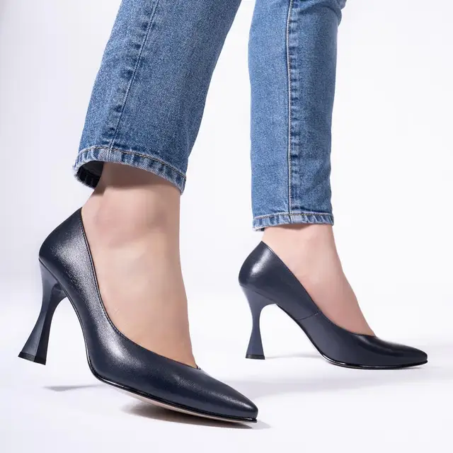 Callizio Women's Genuine Leather Pumps Woman High Heels Work Office Party Casual Daily Red Black Luxury Designer Summer Comfortable Slip on Wedding Bride Cute Pointed Toe Handmade Shoes for Women 2021 Female Size 12 40 Navy Blue