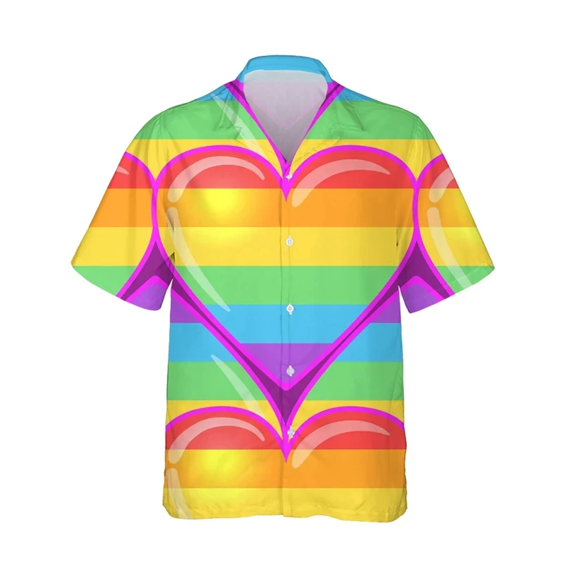 thumbnail image 1 of Camisetas con la bandera del arcoíris LGBT para hombres y mujeres, camisetas con estampado 3D, personalidad, solapa fresca, botón único, blusas de verano de manga corta, 1 of 5