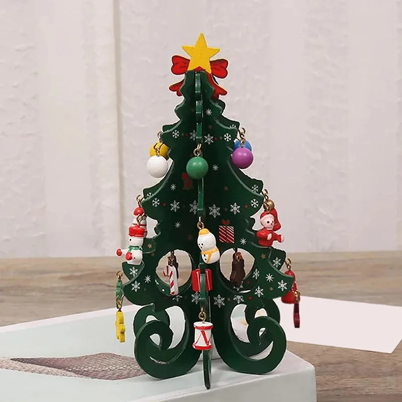 Albero di Natale in legno, ornamenti creativi di Natale in miniatura 3D fai- da-te Ornamenti da tavolo da tavolo per albero di Natale pan di zenzero per regalo di decorazione natalizia fai-da-te