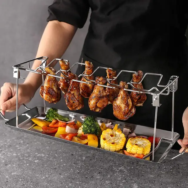 Hasznos Pörkölt Csirkecomb Állvány Rozsdamentes Acél Rés Nyílás Tervezés Piknik Nem Tapadott - Image 4