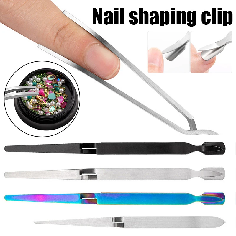 

Rainbow Stainless Steel Nail Shaping Anti-static Tweezers For UV Gel Tips C Curve Pinchers Sculpture Clip Nail Art Pick Up Tools