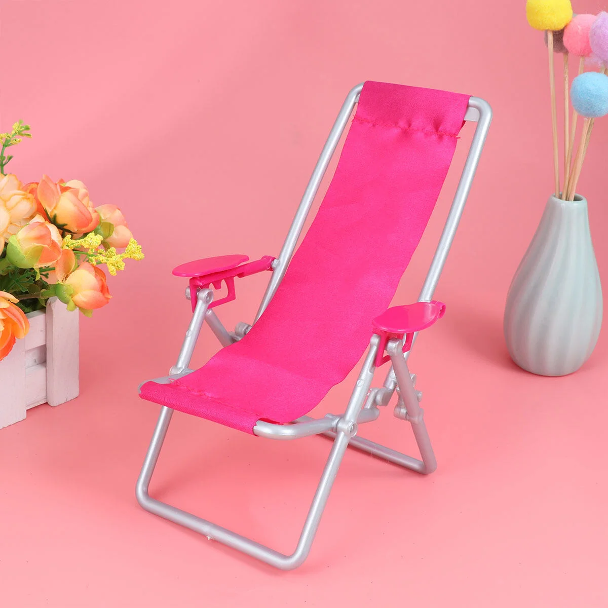Simulation Folding Chair Mini Bed Outdoor Lounge Deck Reclining Chaise with Cushions 19.5 x 12 x 11cm folding chair
