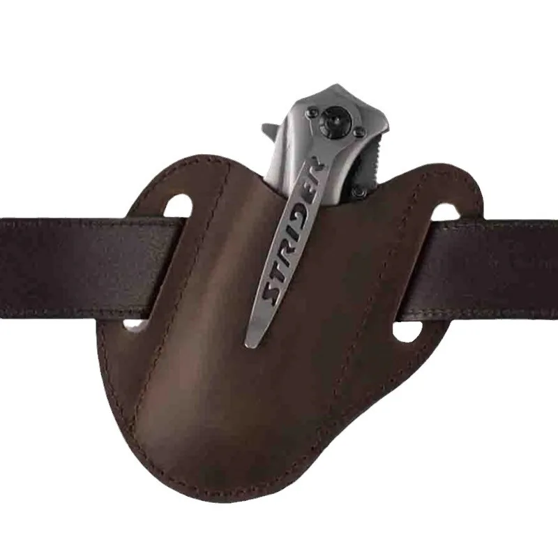 Vintage Genuine Leather Folding Knife Sheath with Belt Loop - Outdoor Hunting & Tactical EDC Holster