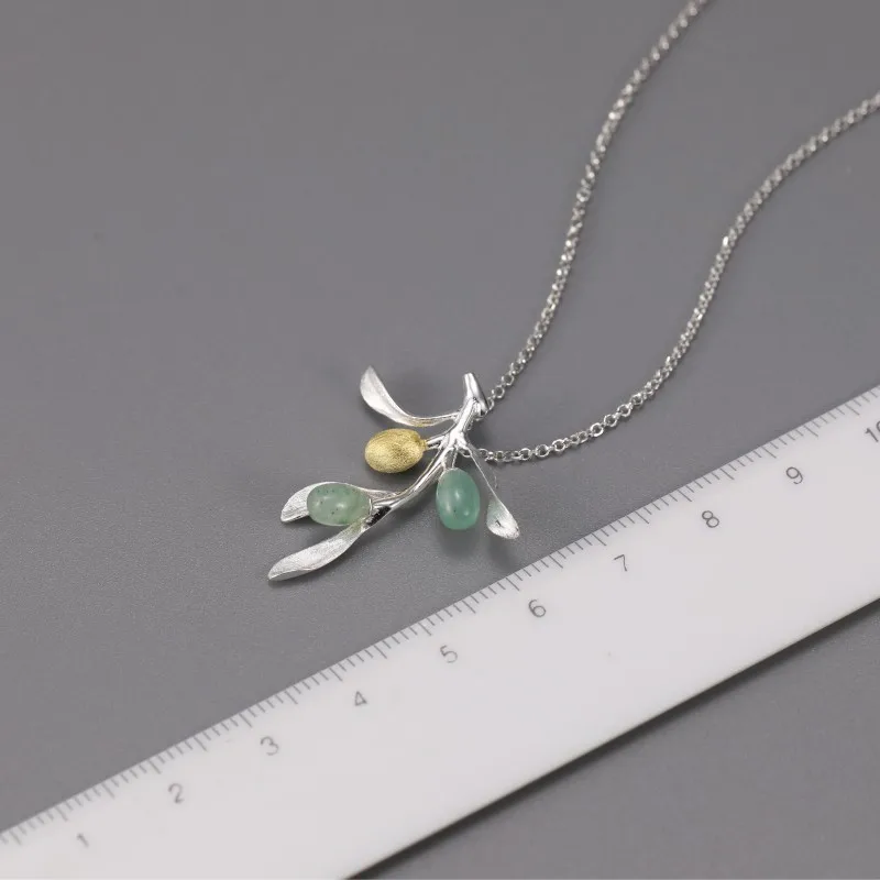 Aventurine Olive Tree Branch Silver Necklace - Image 6