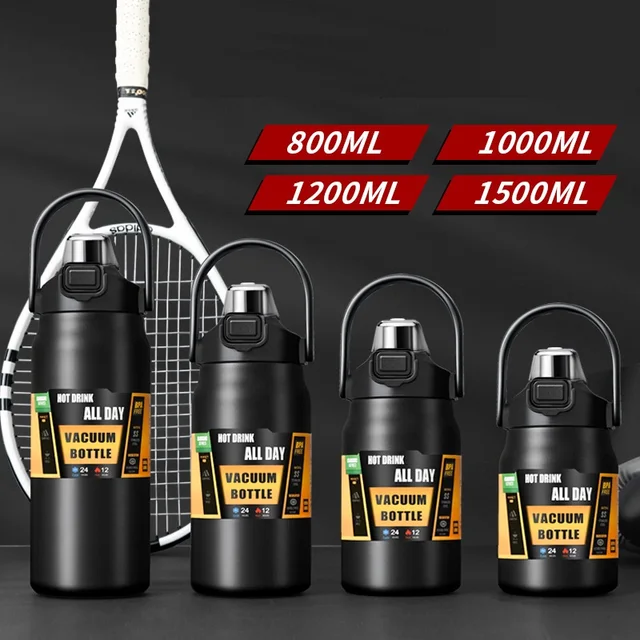 Large Steel Vacuum Bottle 800ml 1000ml 1200ml 1500ml Double Wall Sports Cooler Office Vacuum Flask 3