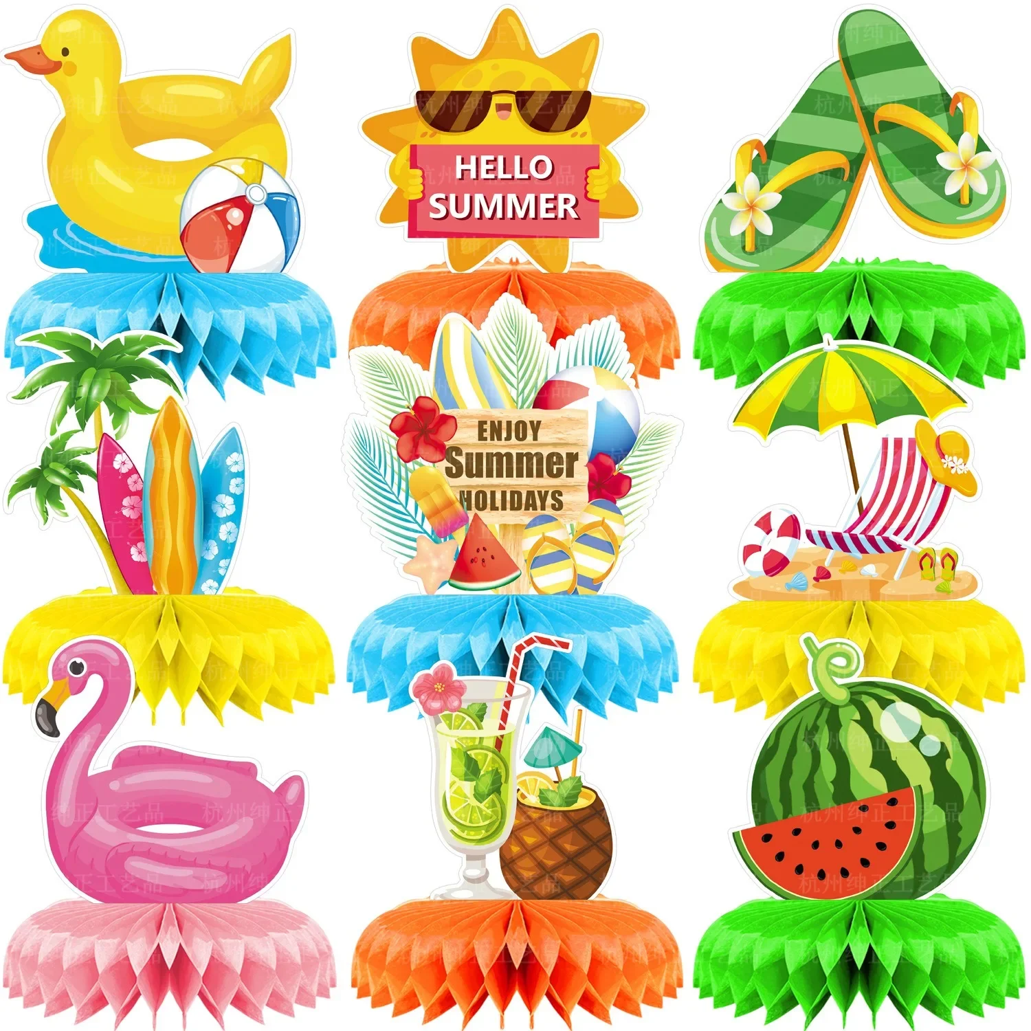 

9pcs Hello Summer Desktop Honeycomb Ball Ornament Hawaii Theme Aloha Party Lets Flamingo Decor Summer Pool Birthday Party