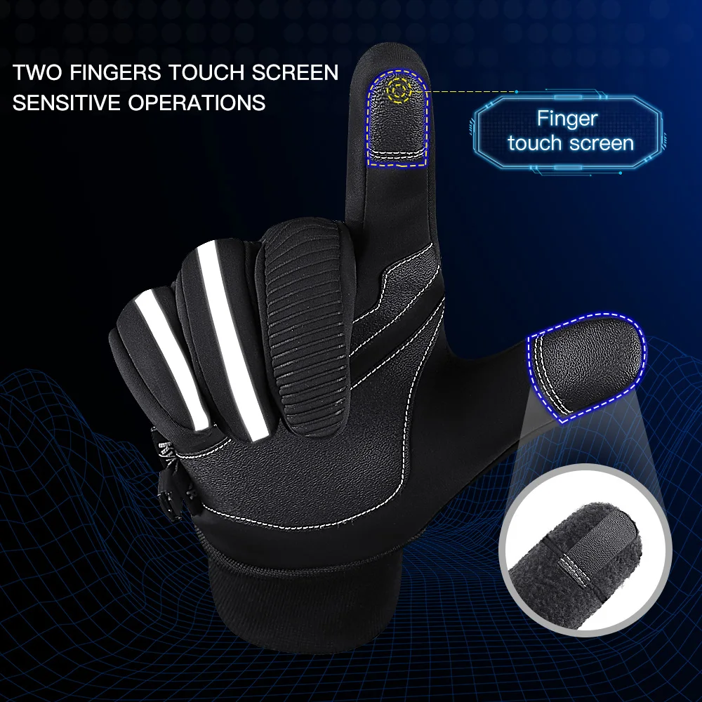 Winter Cycling Leather Gloves Touchscreen Warm Windproof Wear Nonslip Motorbike Gloves Men Black for Work Gloves Bike Snowmobile