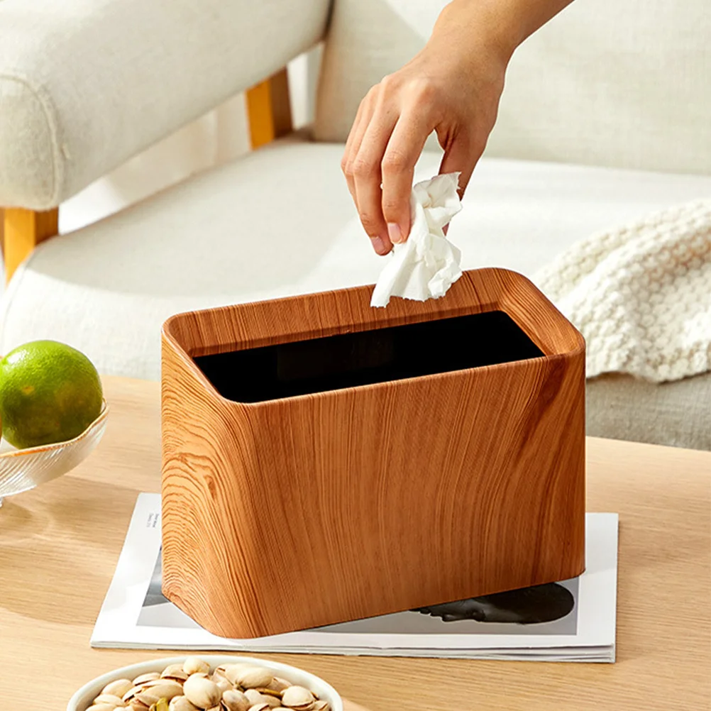 

Retro Imitation Wood Grain Mini Desktop Trash Can Small Plastic Lovely for Garbage