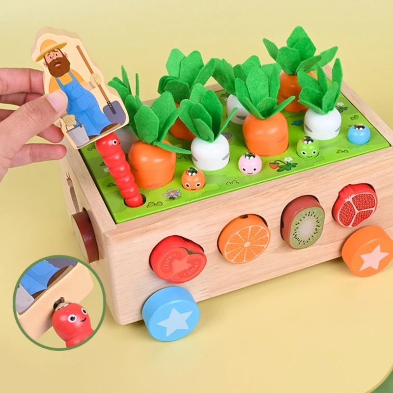 

Kids Fun Educational Wooden Puzzle Board Game Magnetic Insect Catch Game Baby Montessori Toy for Kindergarten