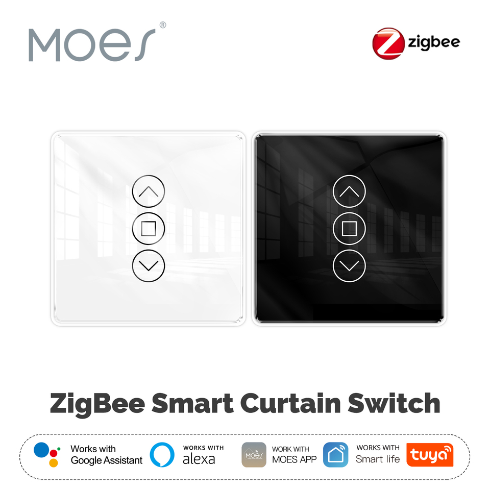 MOES ZigBee Curtain Switch 2.5D Smart  Arc Glass Touch Panel App Remote Control Work With Alexa Google Home Tuya