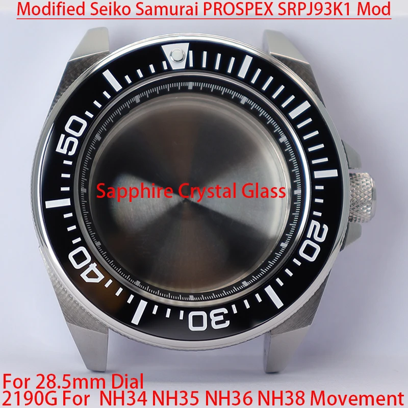 Parti Di Custodie Per Orologi Seiko Samurai Mod 43.8Mm Modificate Vetro Cristallo Zaffiro In Acciaio Inossidabile Per Movimento Seiko Nh35 Nh36 Nh38