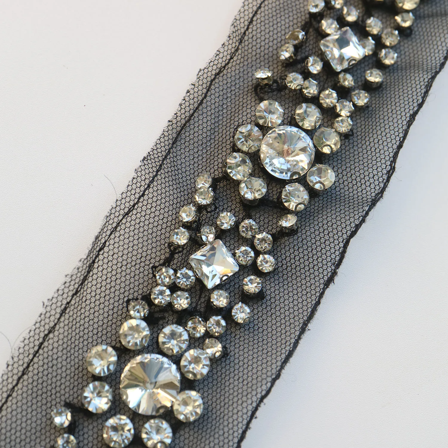 1yard glass rhinestone trimmings beaded fringe trim for clothes bags Handmade beading appliques patch diy sewing accessories