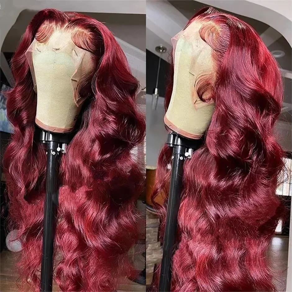 250%Density Body Wave 99j Burgundy Red Wig Human Hair 13x4 13x6 HD Lace Frontal Wig Human Hair Pre Plucked Remy Real Human Hair 2