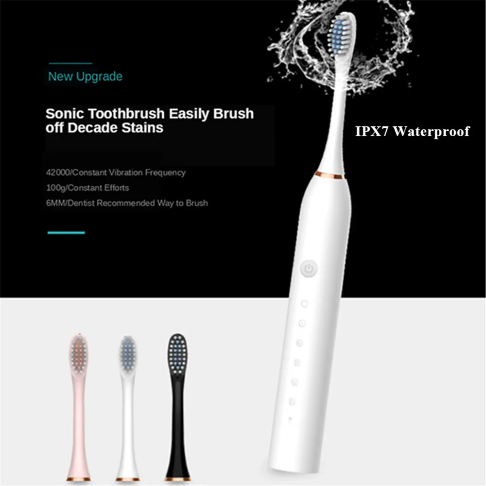 Sonic Electric Toothbrush Ultrasonic Automatic USB Rechargeable IPX7 Waterproof Travel with Replaceable Tooth Brush Heads J189 electric toothbrush