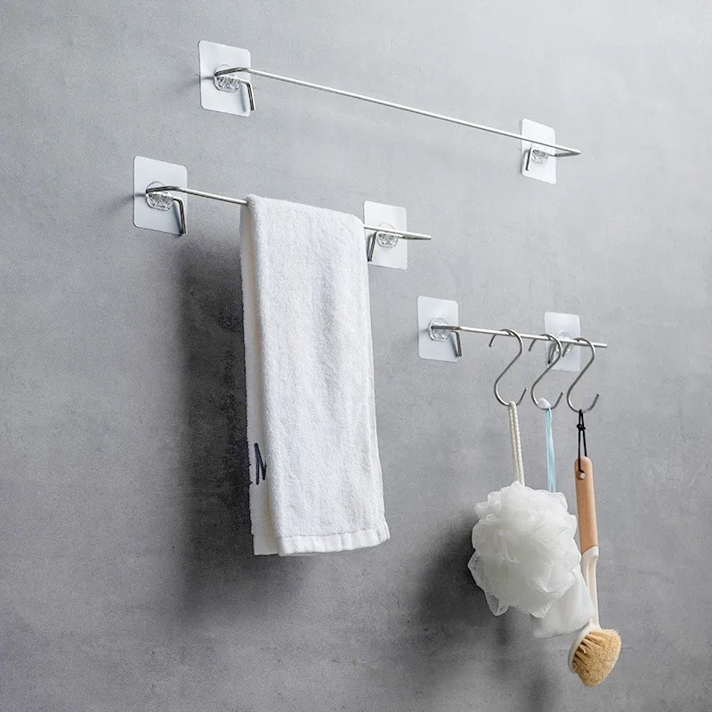 Wall Mounted Stainless Steel Pipe Towel Pole Towel Holder Hook Bathroom towel rack Multifunctional storage hanging rod