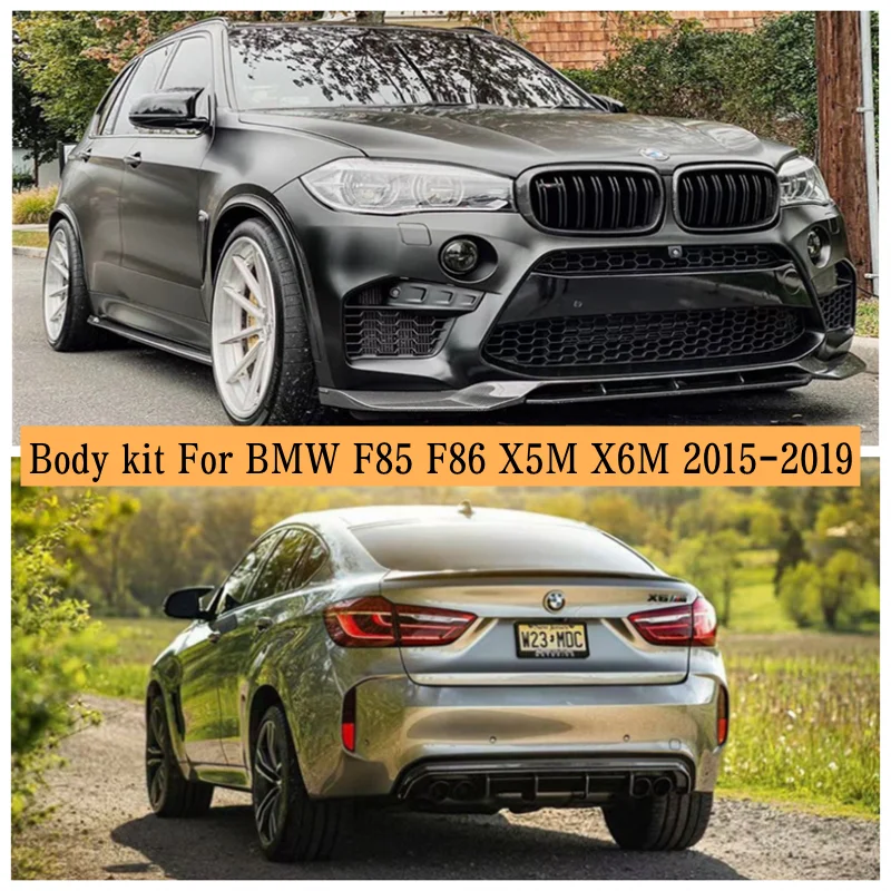 

For BMW F85 F86 X5M X6M 2015-2019 Real Carbon Fiber Bumper Front Lip + Rear Diffuser + Spoiler + Side Skirt Body kit Cover