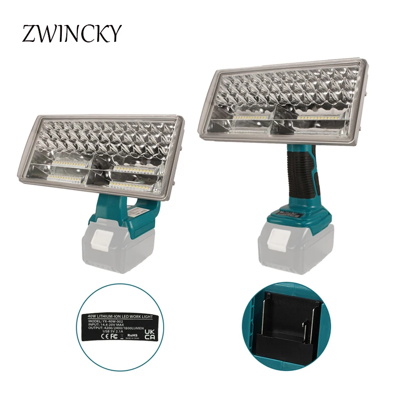 

9 inch 40w 18V LED Flashlight Outdoors Spotlight Light for Makita BL1430 BL1830 Lithium Battery USB Outdoor Lighting with USB