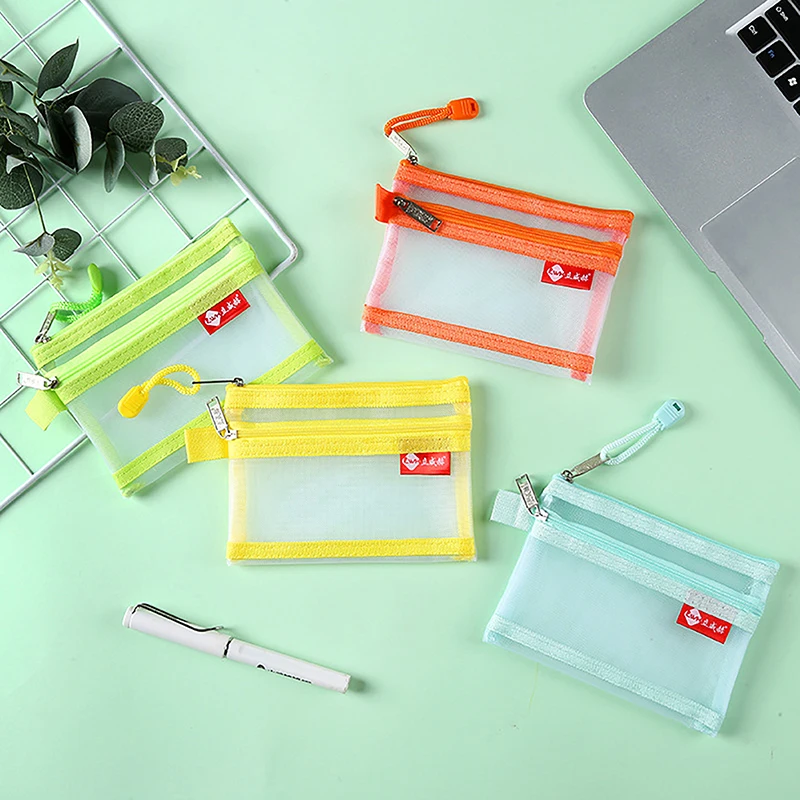 Small Mesh Double Layer Coin Bags Money Wallet Purse Portable Bus ID Credit Card Storage Bag Earphone Cable Line Organizer Pouch