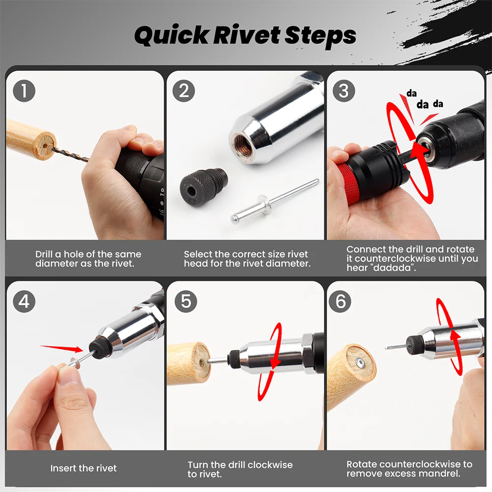 Riveting Machine Electric Rivet Gun Adapter Home 2.4-3.2-4.0-4.8-6.4mm Riveting Tools Cordless Multi-function Riveting Machine 6