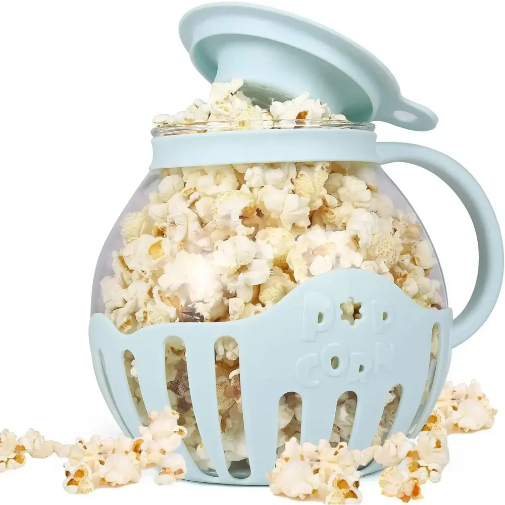 Microwave Popcorn Maker Microwave Popcorn Popper Bucket Mini Machine Safe Borosilicate Glass 3-in-1 Silicone Lid