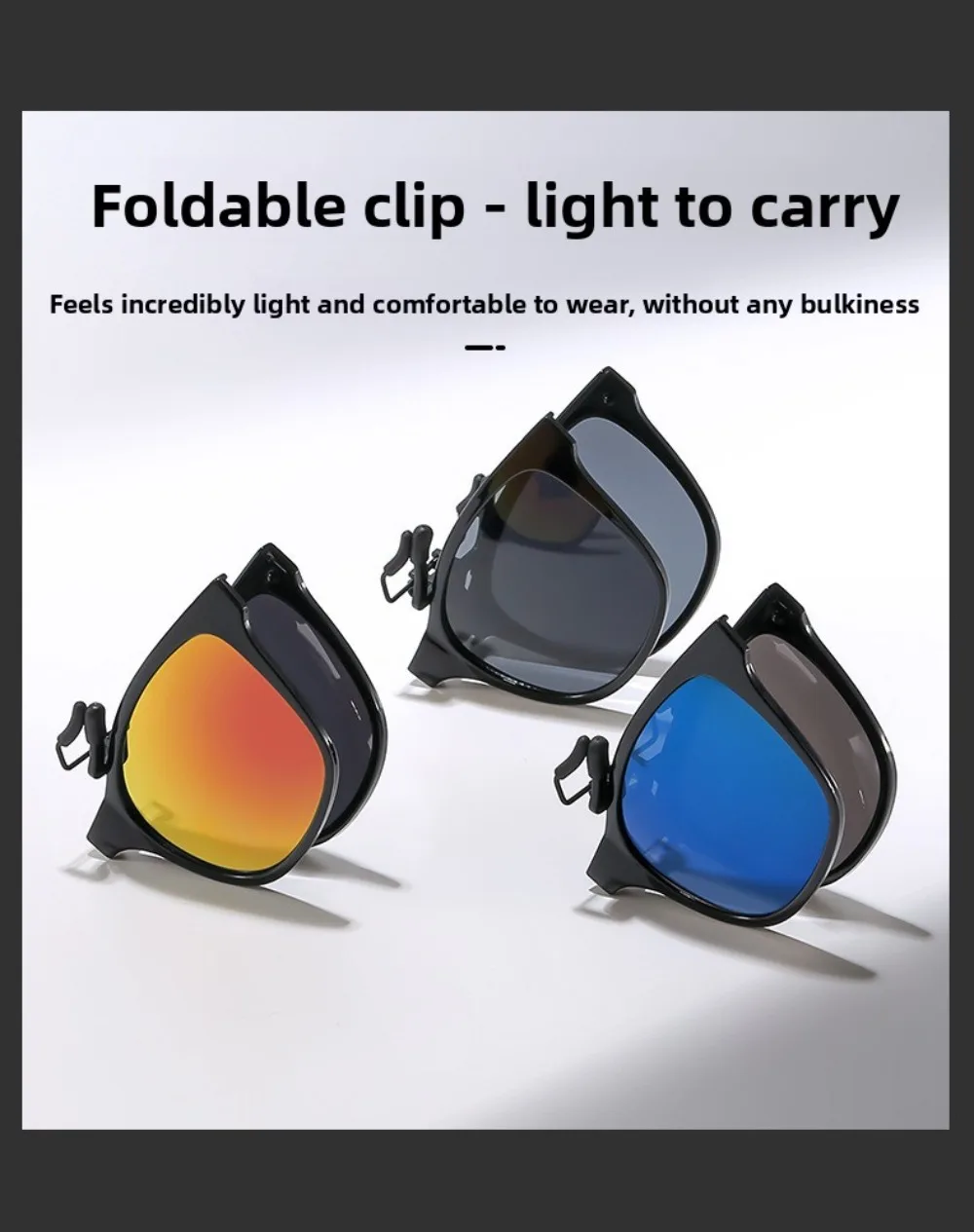 Vintage quadratische Clip-On-Sonnenbrille, ultraleichte, hochklappbare Anti-Blaulicht-Brille, faltbare Anti-Glare-Brille für Wettkampfspiele – Detail 5