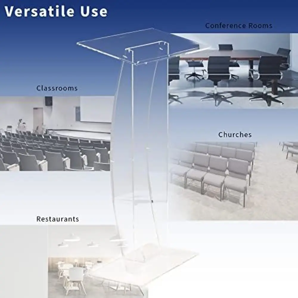 Acrylic Podium Stand, Sleek Transparent Professional Presentation Lectern with 27 inch Reading Surface Platform, Clear Appearanc