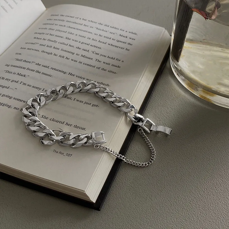 ALLNEWME Cool Silver Color Chunky Cuban Chain Bracelet for Women Man Unisex Wide Curb Link Charm Bracelets Minimalist Jewelry