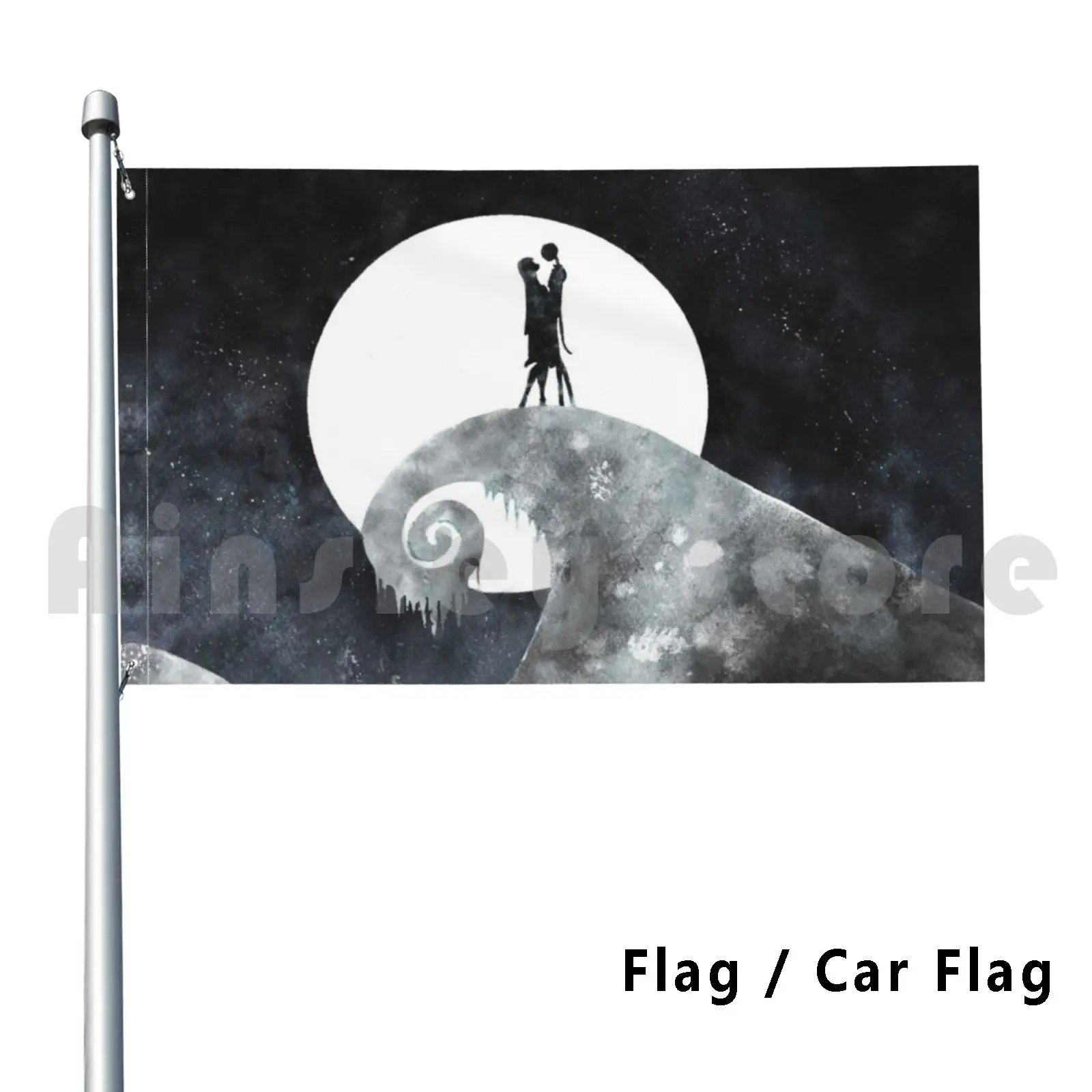 Jack & Sally Silhouette Flag Car Flag Printing Custom Tim Burton Cartoon Love