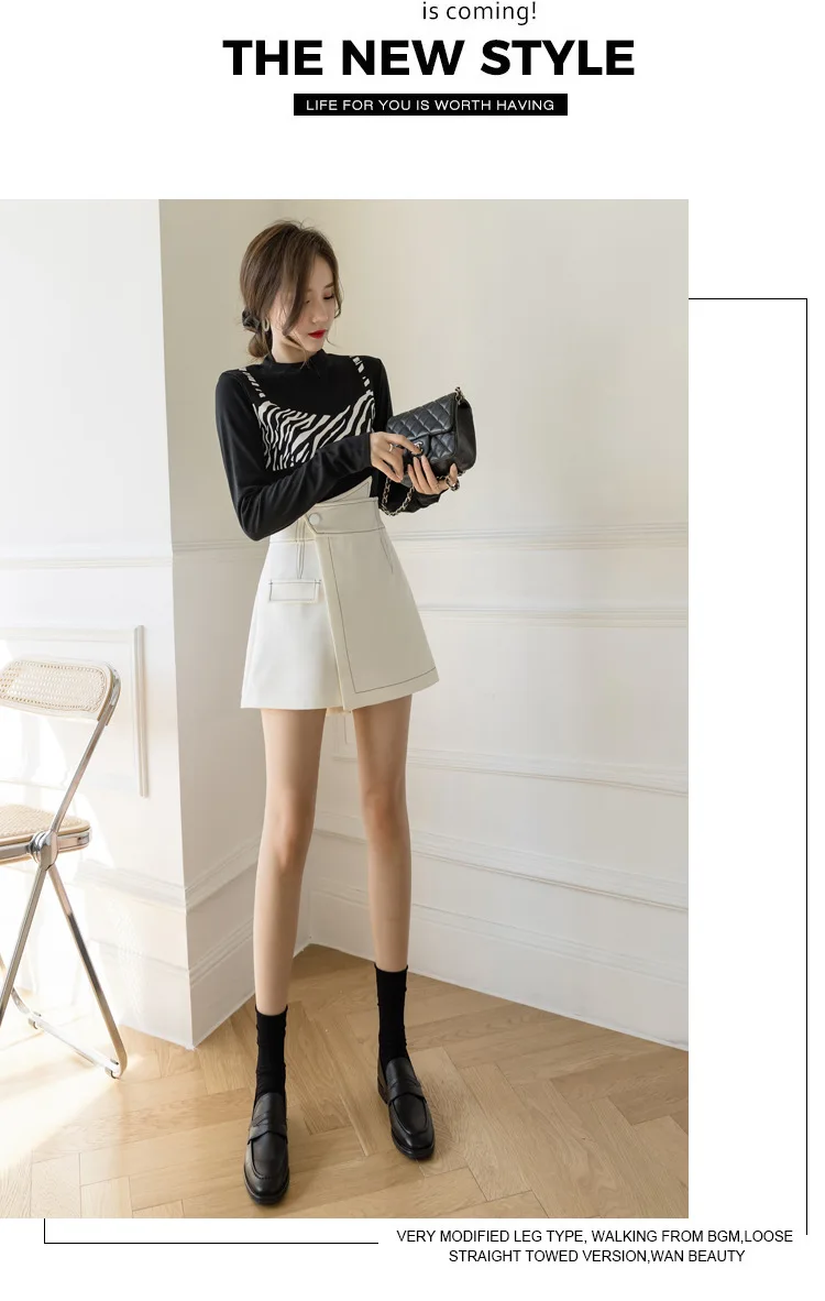 2022 Autumn and Winter Short Skirt Fashion Irregular Women's Black High Waist A- Line Skirt Woman Skirts Faldas Jupe white pleated skirt