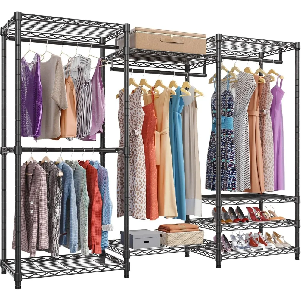 

68.9" L X 15.7" W X 76.4" H Wardrobe Adjustable Closet Rack Hanger Freestanding Clothing Rack With 4 Hang Rods & 8 Shelves Black