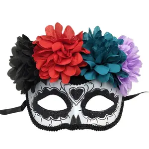 Day Dead Sugar Skull Plastic Mask w/Hood Fancy Dress Halloween Costume  Accessory - Parties Plus