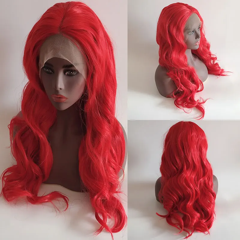 

Bombshell Fire Red Body Wave Glueless Wig Synthetic 13X4 Lace Front Wigs High Quality Heat Resistant Fiber Pre Plucked For Women