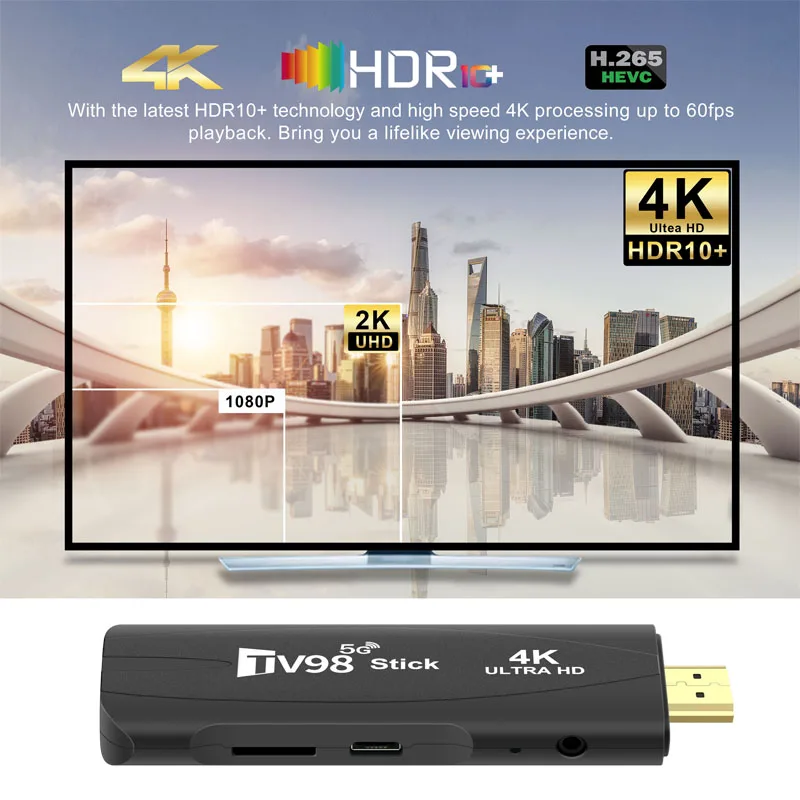 TV98 RK3228A TV Stick 4K Smart TV Android12.1 Box 2.4G 5G WiFi Dual Frequency TV Box Portable Media Player for Youtube NETFLIX