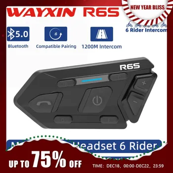 WAYXIN 6 라이더 헬멧 헤드셋 오토바이 블루투스 인터콤 무선 통신 GPS 인터폰, 방수 1200M BT 5.0 R6S