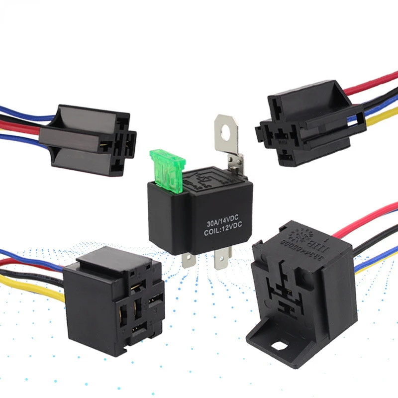 30A DC12V Pre Wired 4 Pin Relay Mounting Base Auto Relay Socket Holder