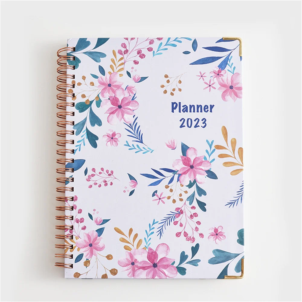 365 Days Schedule Book A5 Coil Notepad Creative Flower Pattern Planner Reminder Timetable Desk Dates Diary Planner Notebook
