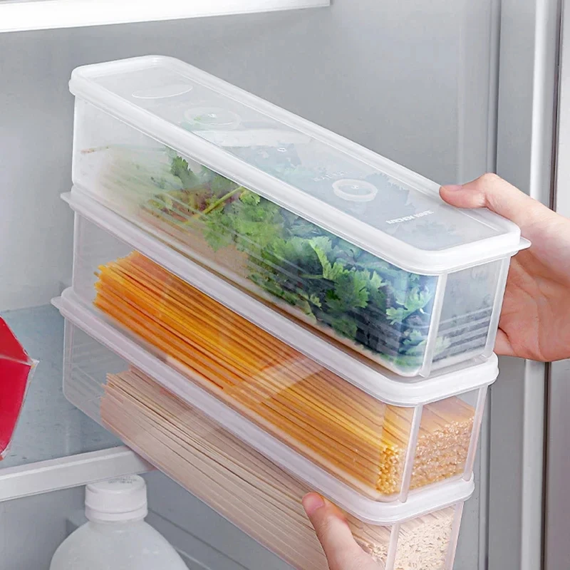 1/2/4pcs Long Rectangular Food Storage Containers, Plastic Reusable Refrigerator Organizer Boxes for Herbs, Vegetables, Noodles