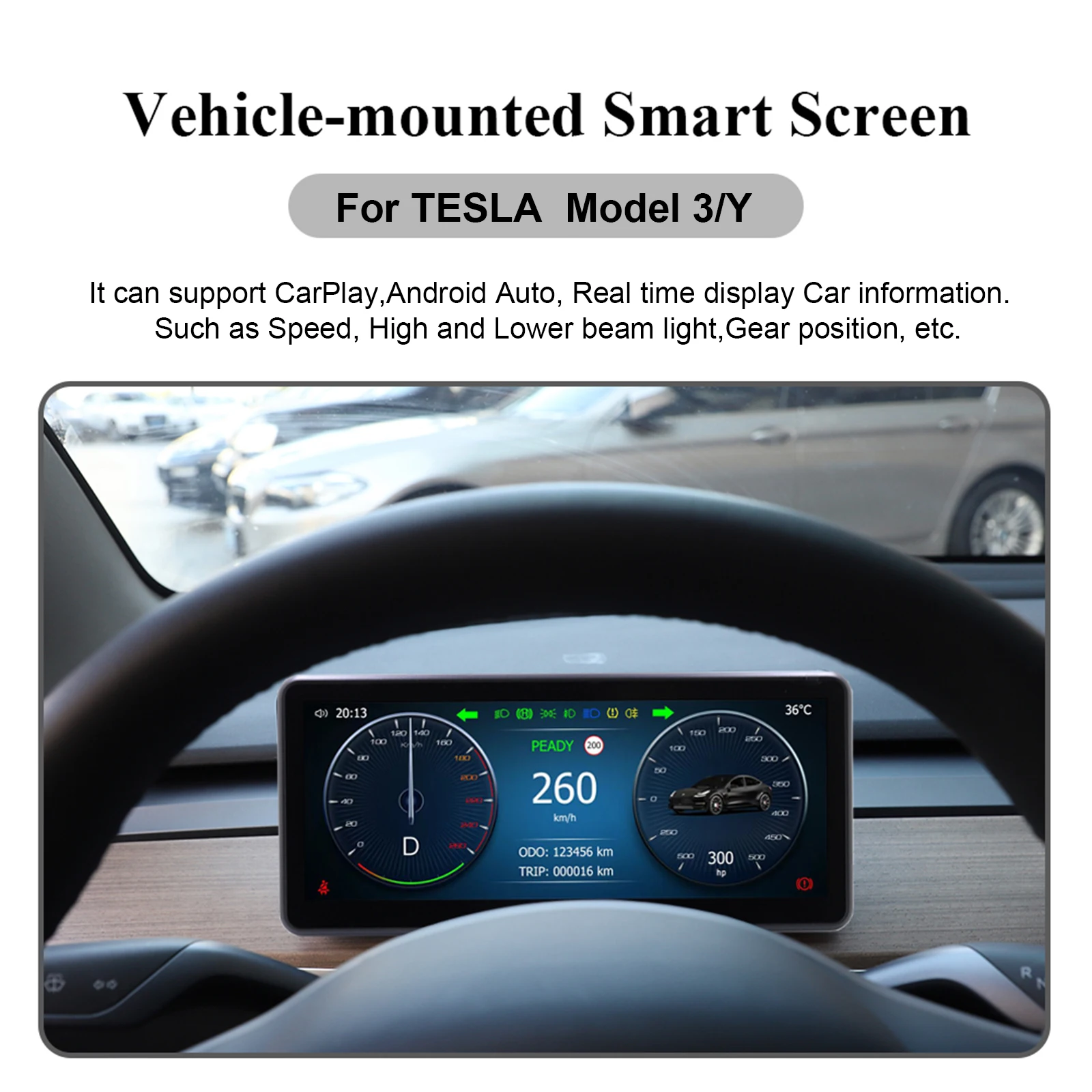 

Автомобильный ЖК-дисплей Carplay 8,8 дюйма, приборная панель с передней камерой, поддержка Carplay, Android, авто для Tesla Model 3, модель Y