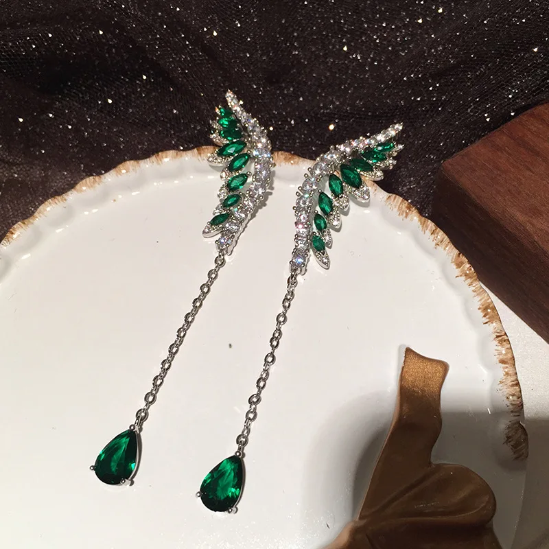 Luxury Charming Cubic Zirconia Drop Earrings for Women Feather Waterdrop Bride Wedding Party Banquet High Quality Jewelry Gifts