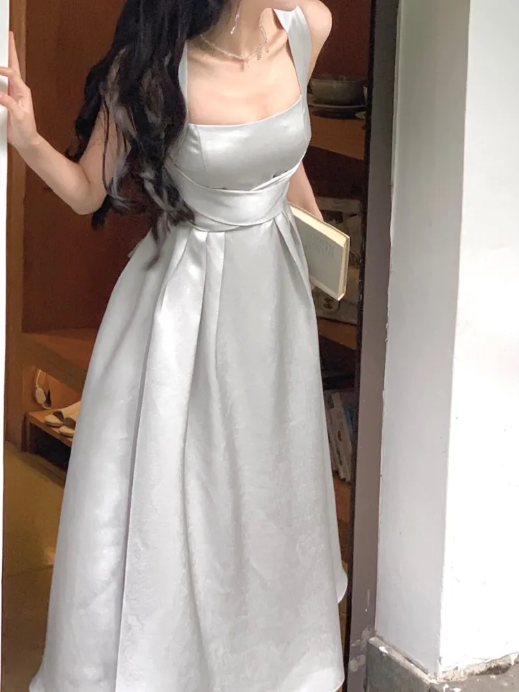 

Women Fashion Summer Elegant Casual Party Dress Sleeveless Vintage A-Line Solid Chic Prom Wedding Vestidos Female Clothes Robe