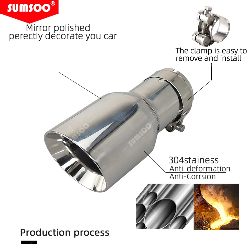 Universal Exhaust System End Chrome Pipe Car Exhaust Tip straight angle cut 1PCS 304 Stainless