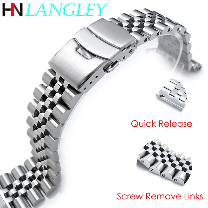 

Quick Release Remove Links Screw Design Stainless Steel Watch Band Premium Solid Buckle 20mm 22mm 24mm Bull Ring Watch Strap