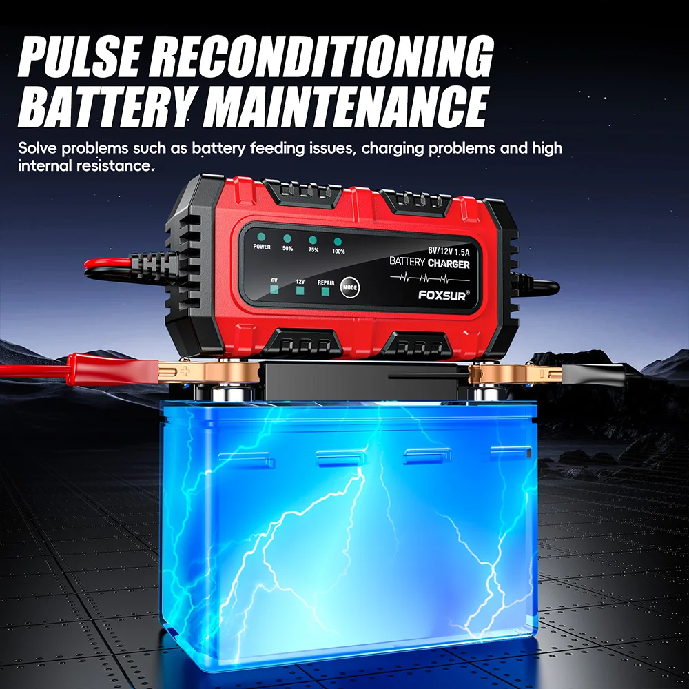 12-V-Motorrad-Batterieladegerät und -wartungsgerät, Digitalanzeige, Autobatterie-Ladegerät, 1,5 A, vollautomatisches Erhaltungsbatterie-Ladegerät – Detail 8